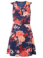 Dorothy Perkins Navy Floral Lace Up Fit And Flare Dress