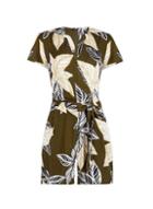 Dorothy Perkins Khaki Leaf Print Wrap Playsuit