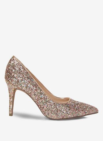 Dorothy Perkins Wide Fit Pink Glitter Electra Court Shoes