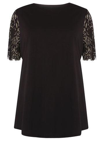 Dorothy Perkins Dp Curve Black Lace Sleeve T-shirt