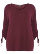 Dorothy Perkins *dp Curve Aubergine V-neck Ruched Sleeve Top