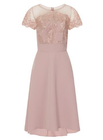 Dorothy Perkins *chi Chi London Pink Lace Detail Midi Skater Dress