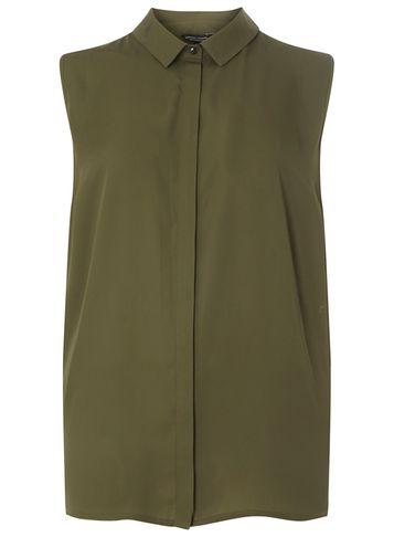 Dorothy Perkins Dp Curve Khaki Sleeveless Shirt