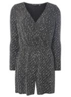 Dorothy Perkins Black And Silver Glitter Wrap Playsuit