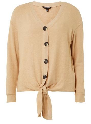 Dorothy Perkins Camel Button Through Long Sleeve Top