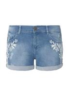 Dorothy Perkins Light Wash Embroidered Shorts