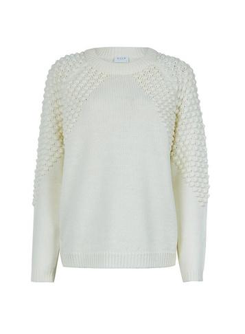 *vila White Textured Knitted Cowl Neck Jumper