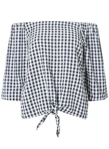 Dorothy Perkins Black Textured Gingham Bardot Top