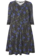 Dorothy Perkins Dp Curve Multi Coloured Floral Print V-neck Lace Trim Dress