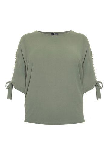 Dorothy Perkins *quiz Khaki Split Tie Sleeve Batwing Top