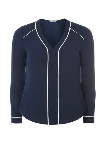Dorothy Perkins Petite Navy Piped Blouse