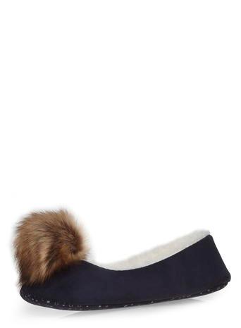 Dorothy Perkins Navy Pompom Ballerina Slippers