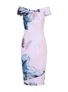 *little Mistress Pink Printed Bardot Bodycon Dress