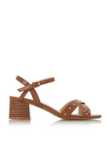 *head Over Heels By Dune Brown Julio Mid Heel Sandals