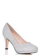 *quiz Silver Glitter Mid Heel Court Shoes