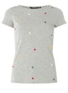 Dorothy Perkins Grey Embroidered Neck T-shirt