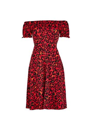 Dorothy Perkins *tall Red Cheetah Print Fit And Flare Dress