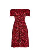 Dorothy Perkins *tall Red Cheetah Print Fit And Flare Dress