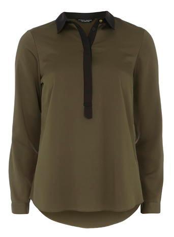Dorothy Perkins Khaki Contrast Tab Blouse