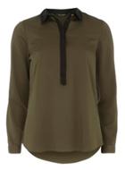 Dorothy Perkins Khaki Contrast Tab Blouse