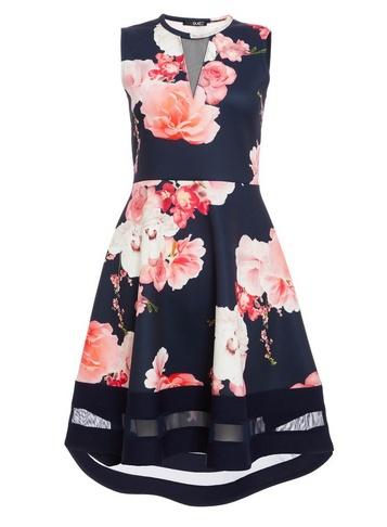 *quiz Navy Dip Hem Skater Dress