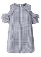 Dorothy Perkins Blue Check Cold Shoulder Ruffle Top