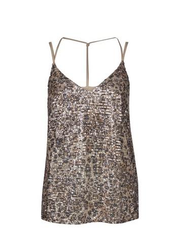 Dorothy Perkins Gold Leopard Sequin Knotback Camisole Top