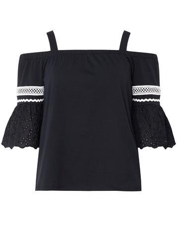 Dorothy Perkins Navy Broderie Cold Shoulder Top