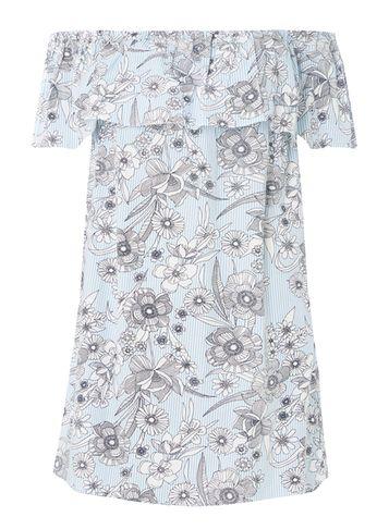 Dorothy Perkins Blue Floral Stripe Print Bardot Dress