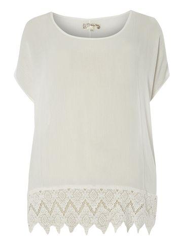 Dorothy Perkins *voulez Vous White Crochet Hem Boxy Top