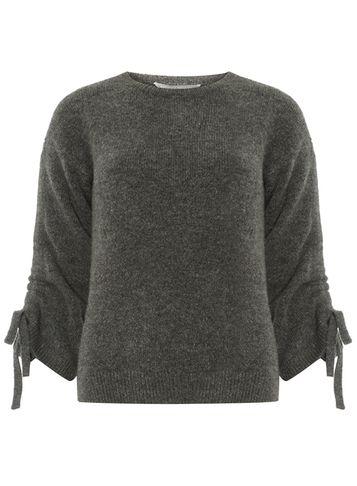 Dorothy Perkins Petite Charcoal Ruched Sleeve Jumper