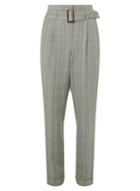 Dorothy Perkins *tall Grey Checked Tapered Leg Buckle Trousers