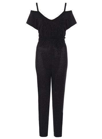 Dorothy Perkins *quiz Black Glitter Strap Jumpsuit