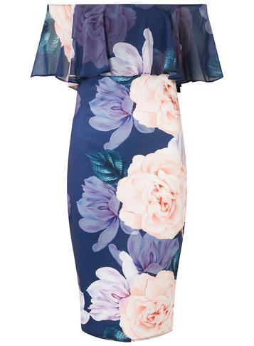 Dorothy Perkins *scarlett B Blue Chiffon Bardot Dress