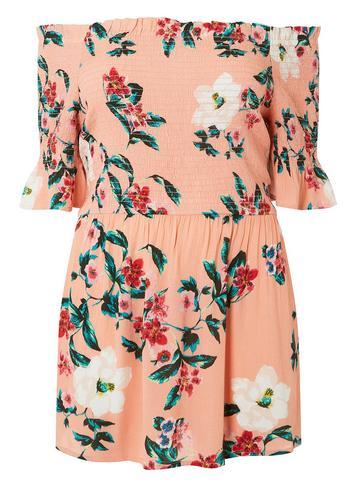Dorothy Perkins *dp Curve Pink Floral Shirred Bardot Top