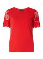 Dorothy Perkins Red Lace Sleeve T-shirt