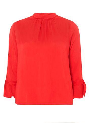 Dorothy Perkins Red Tie Cuff High Neck Blouse