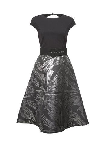 *luxe Black Belted Jacquard Midi Dress