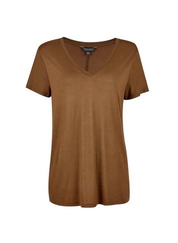 Dorothy Perkins Khaki V-neck Viscose T-shirt