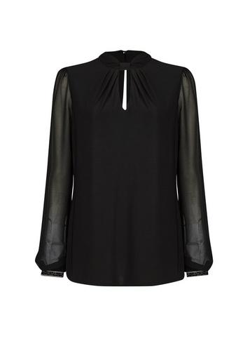 *billie & Blossom Tall Black Twist Neck Trim Blouse