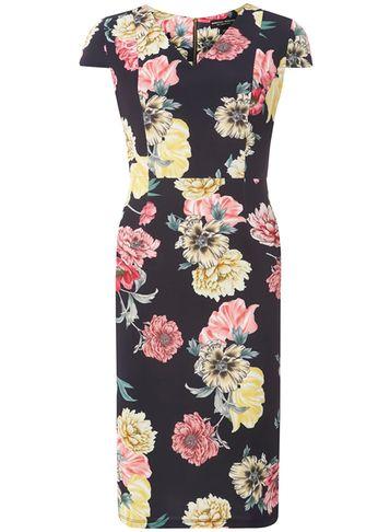 Dorothy Perkins Navy Floral V-neck Pencil Dress