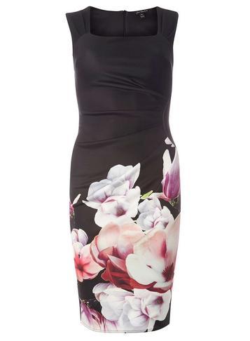 Dorothy Perkins *scarlett B Black Floral Border 'lydia' Dress