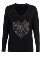 Dorothy Perkins *quiz Black Sequin Heart Choker Knitted Top