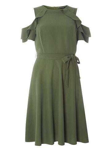 Dorothy Perkins Khaki Cold Shoulder Fit And Flare Dress