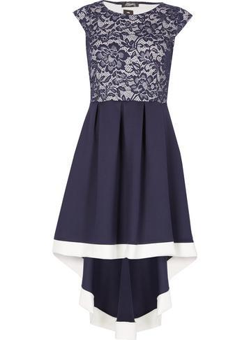 Dorothy Perkins *feverfish Navy Hi Lo Lace Skater Dress