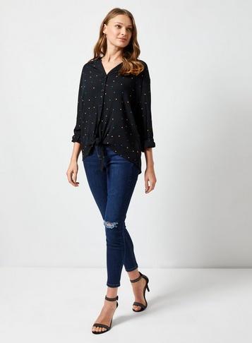 Dorothy Perkins Black Spot Crinkle Shirt