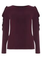 Dorothy Perkins Berry Red Gathered Frill Sleeve Top