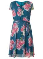 Dorothy Perkins *billie & Blossom Curve Teal Floral Chiffon Dress