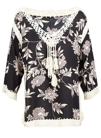 Dorothy Perkins *black Floral Crochet Top