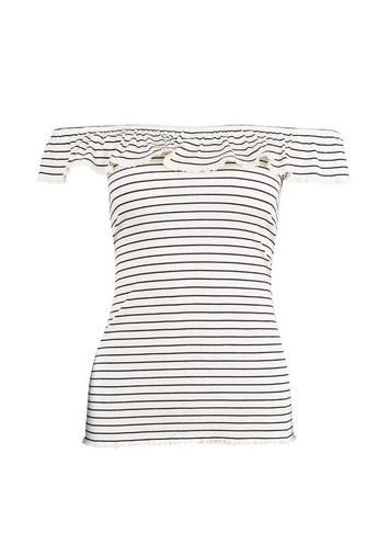 Dorothy Perkins Ivory Stripe Print 'victoriana' Bardot Top
